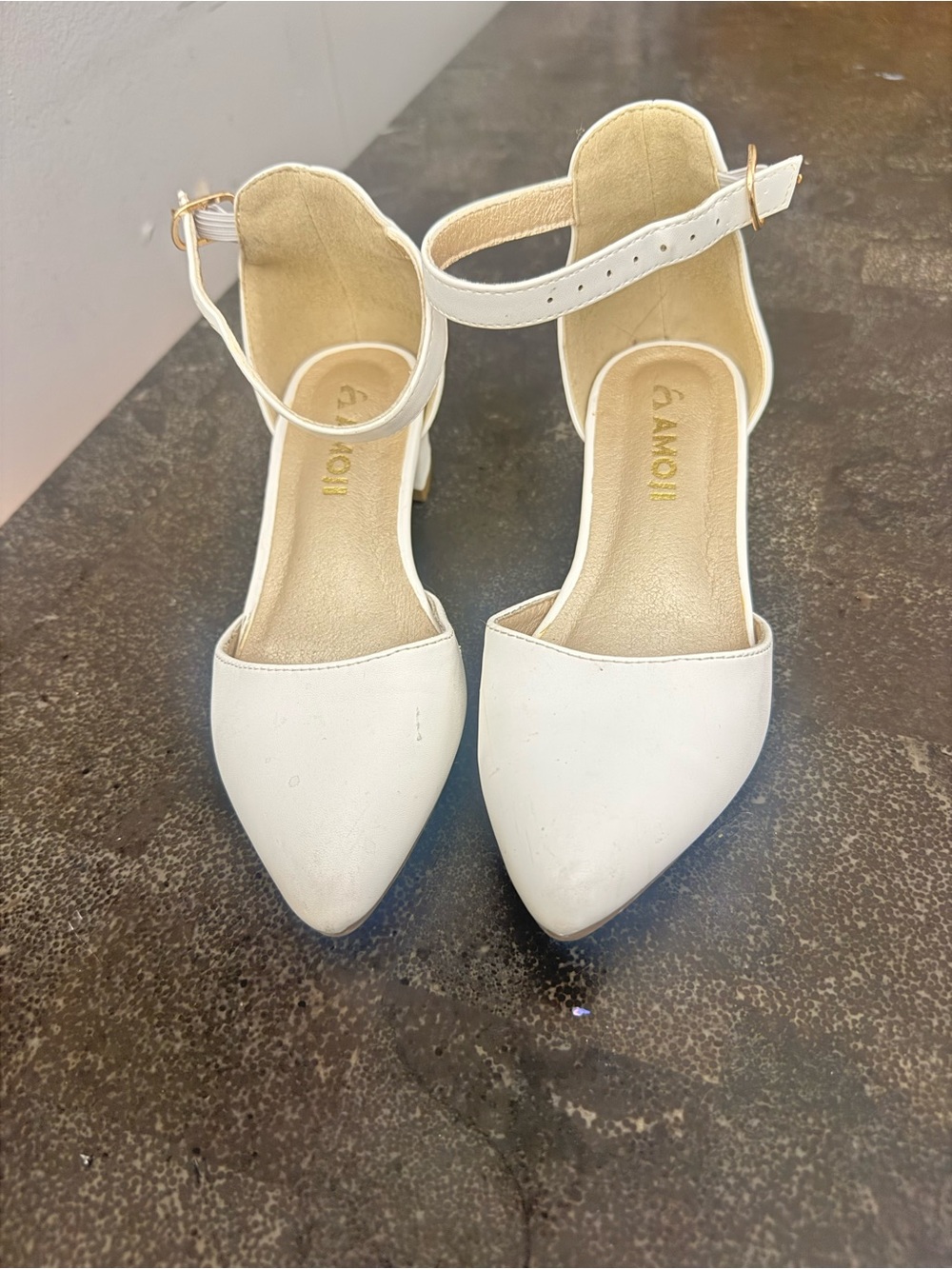 Girls White Pointed Ankle-Strap Heels